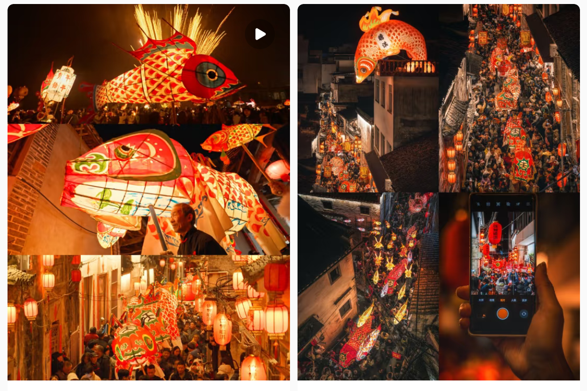 魚燈相關(guān)視頻、圖片獲得數(shù)萬點(diǎn)贊。社交媒體截圖